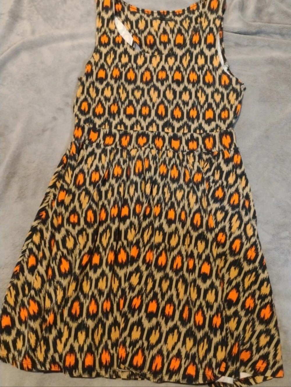 Vans Neon Orange & Black Leopard Print Sleeveless Skater Dress - Size L